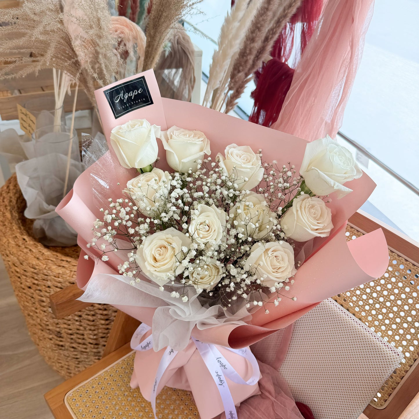 Snowy White Rose Bouquet