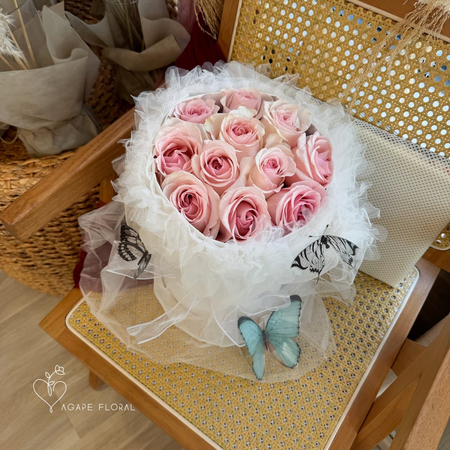 Pink Rose Butterfly Bouquet (VDAY)