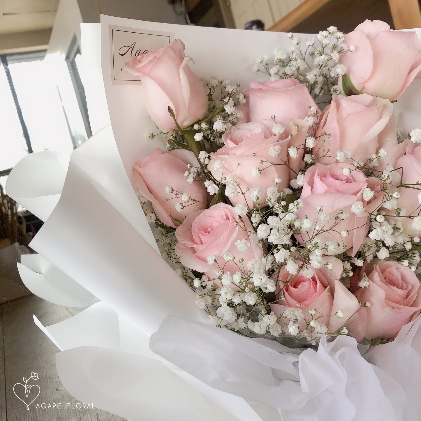 Snowy Pink Rose Bouquet