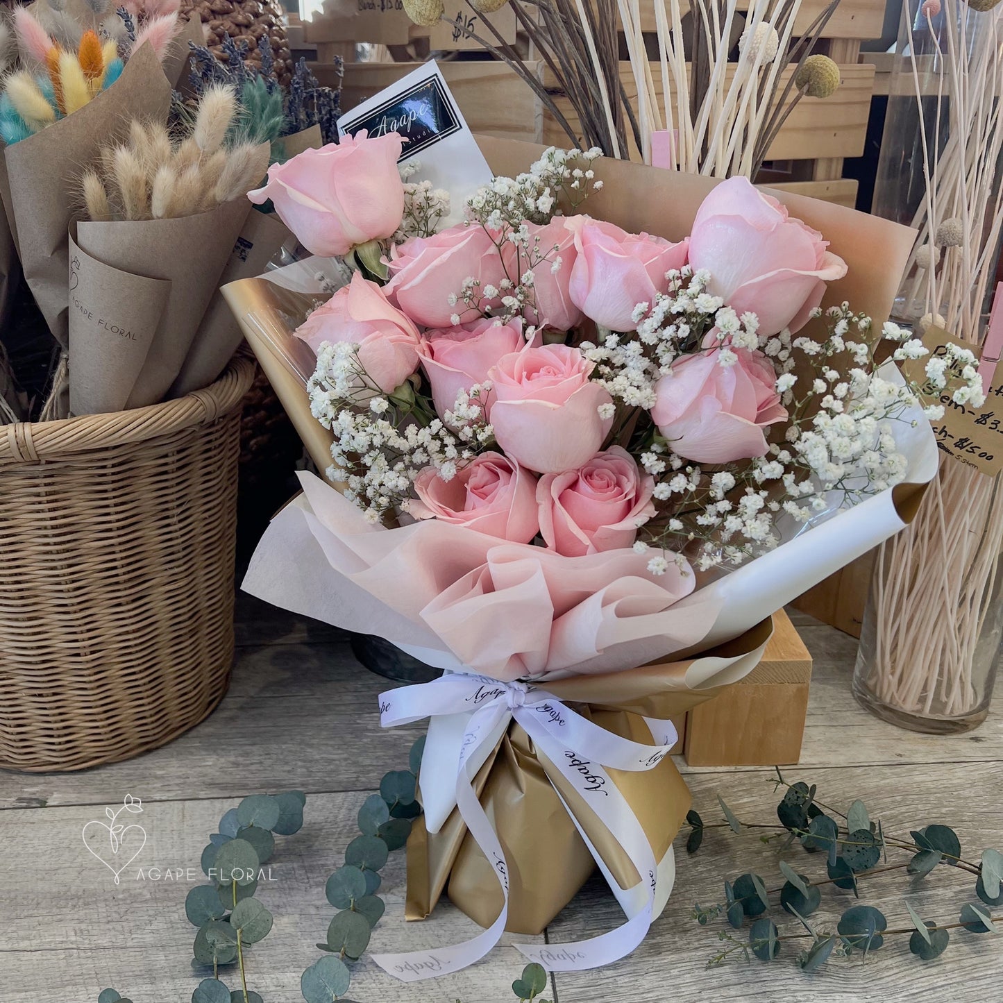 Snowy Pink Rose Bouquet (VDAY)